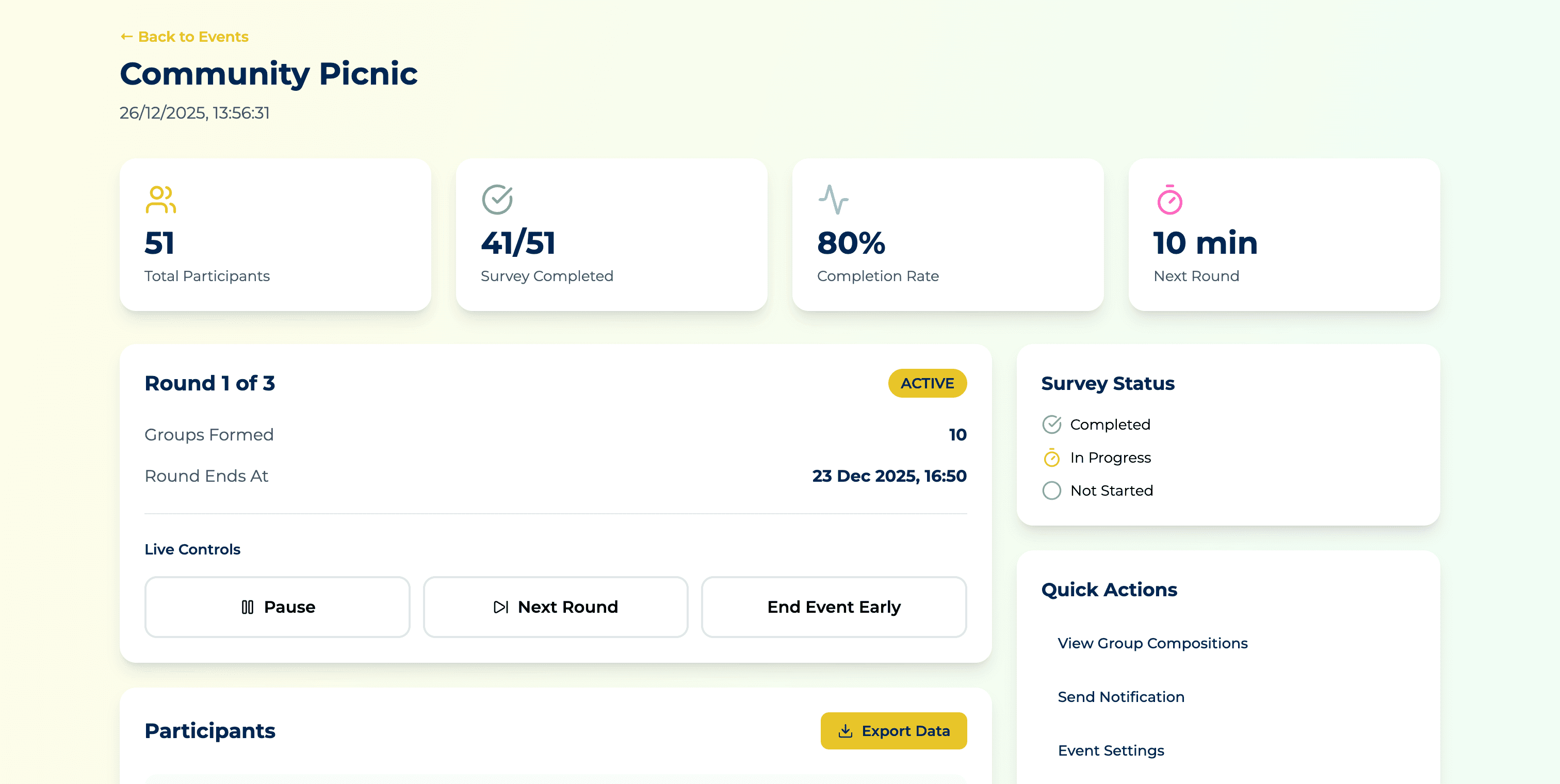 Live Matchmaking - Dashboard View